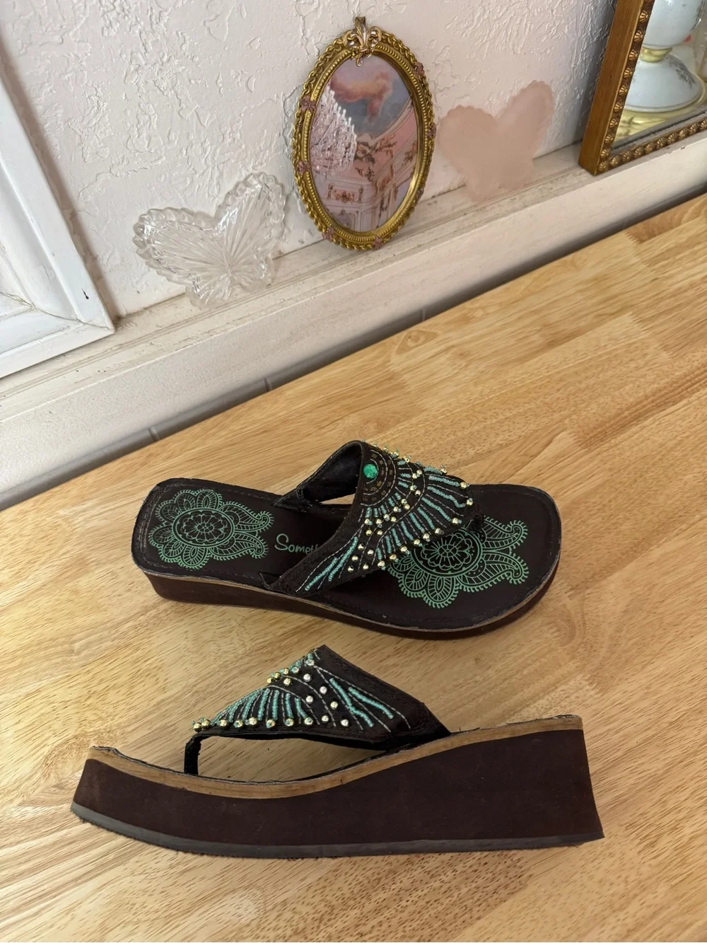 2000s Skechers Embellished Platform Flip Flops Size 8 Y2K Boho Festival Sandals